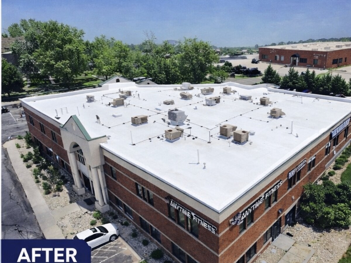 New bright white TPO membrane roof after Pioneer installation in Mount Laurel, NJ
